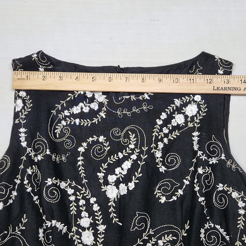 Black Linen Embroidered Paisley Dress Elegant Vtg Romantic Size 8P Liz Claiborne - Picture 5 of 12